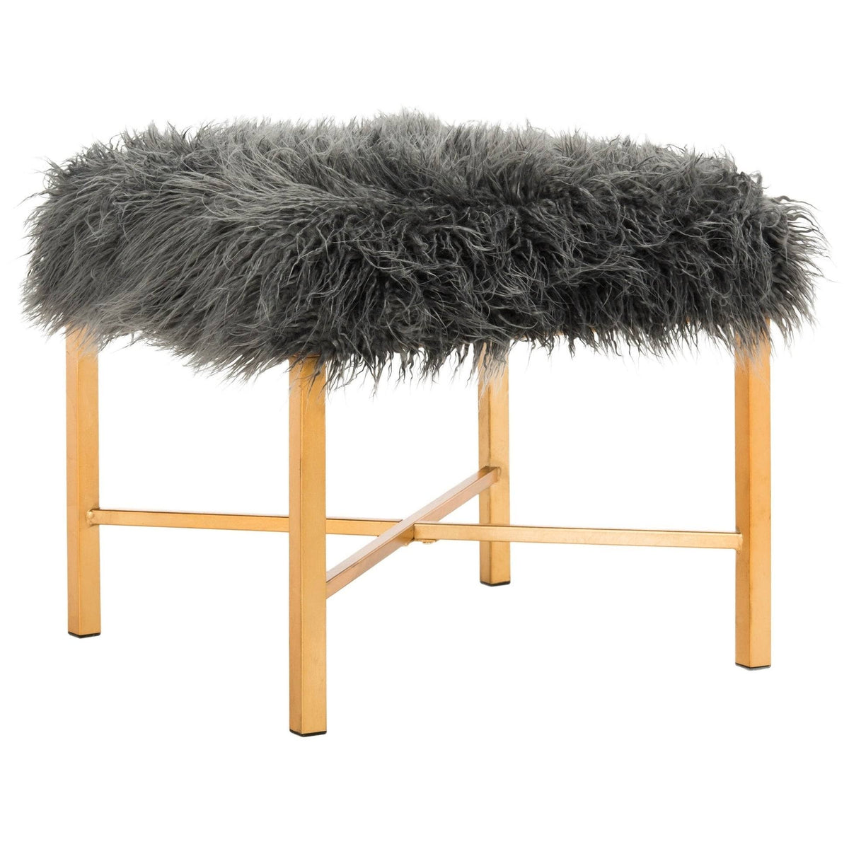 Grey Faux Sheepskin Bench P90099