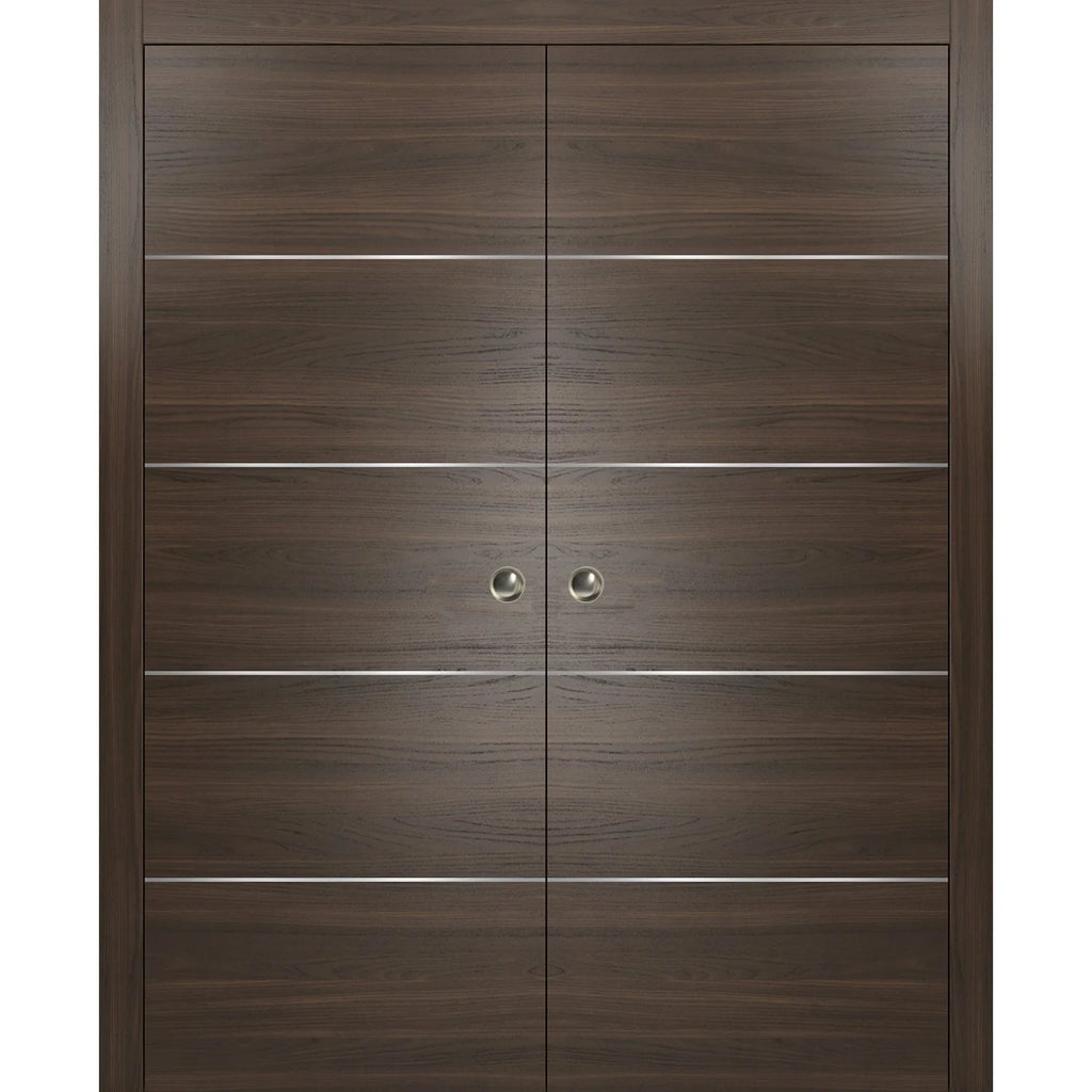 Sliding Brown Doors 48 x 80 with Strips G9150