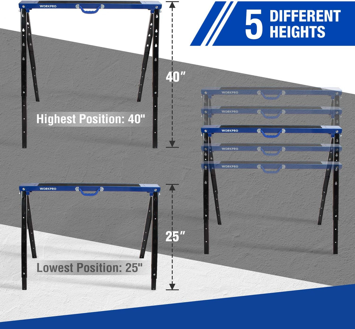 Portable Folding Sawhorse, 1000 lb. Weight Capacity, 2 Pack H657459