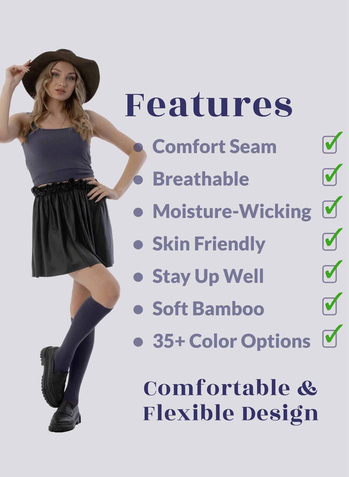 Charcoal Grey 4 Pairs Bamboo Knee High Socks S354397