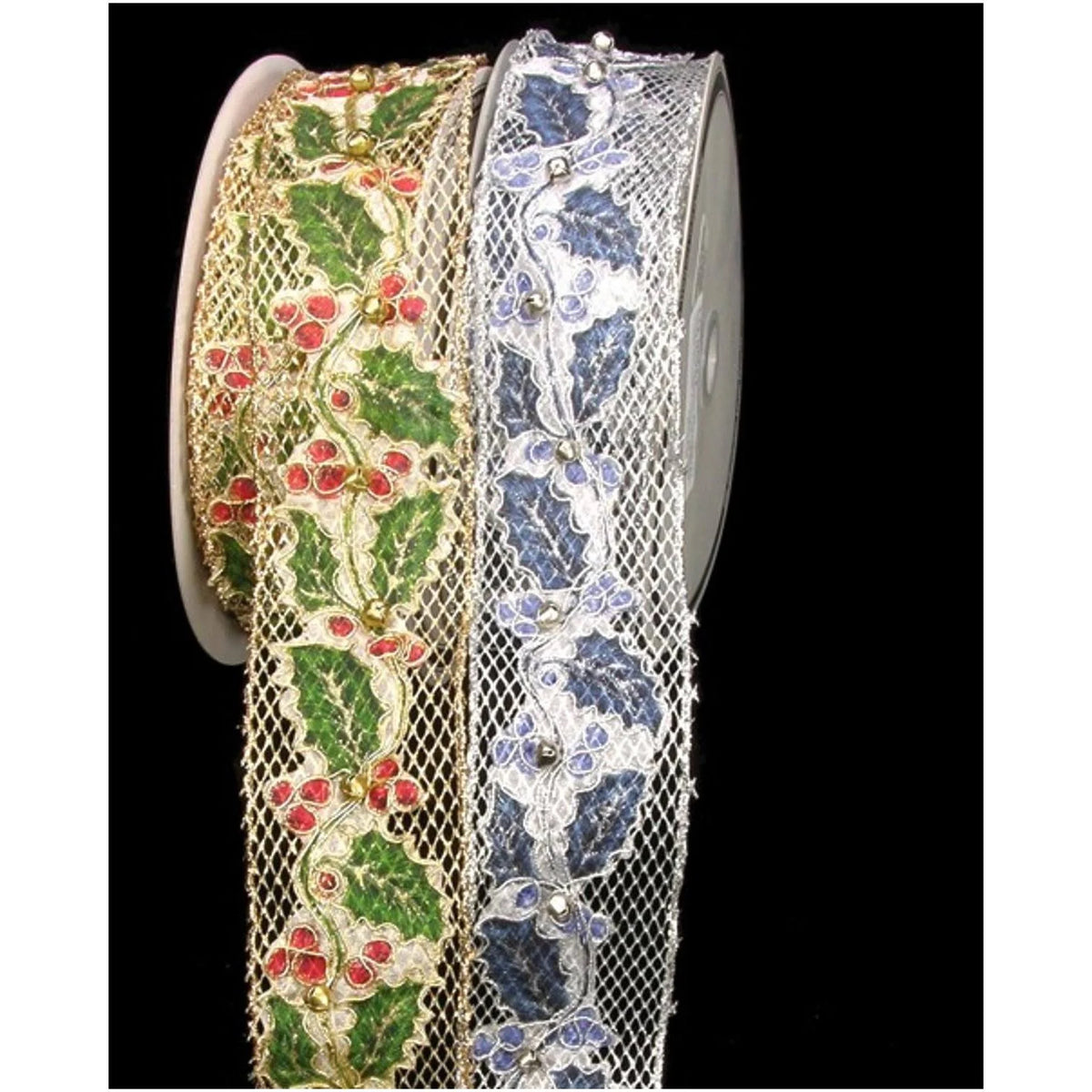 Red and Green Ivy Bells Gold Sheer Wired Craft Ribbon 2.5 x 10 Yards J604