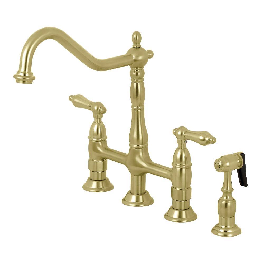 Satin Nickel Kitchen Bridge Faucet with Brass Sprayer B401527