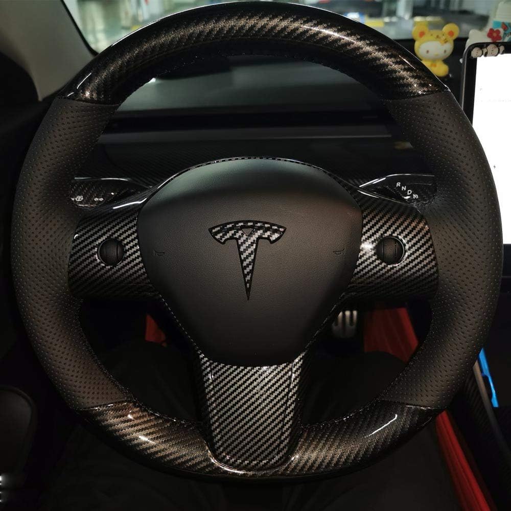 Black Perforated Leather Carbon Fiber Auto Steering Wheel Cover E927