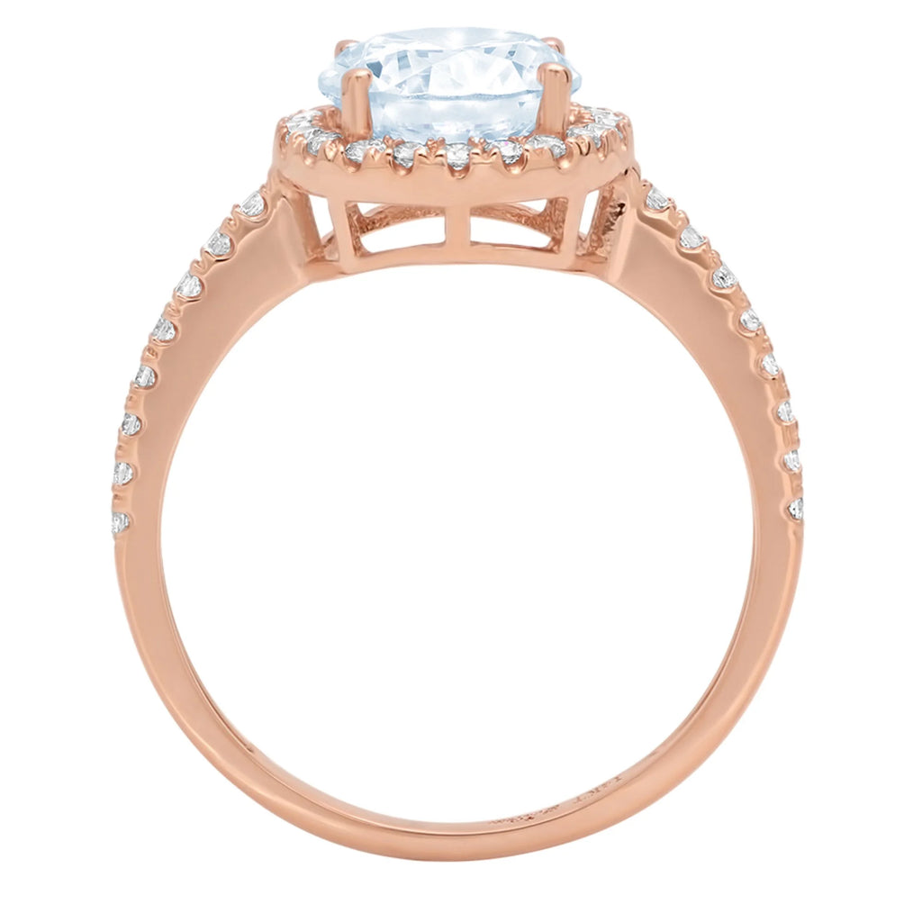 1.86ct Round Cut Blue Simulated Diamond 18k Rose Gold Halo Ring Size 3.75 L508659