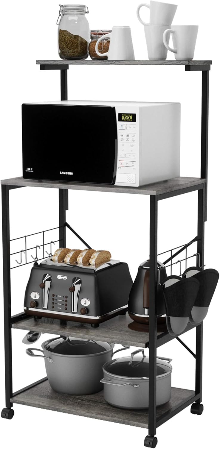 Rustic Brown 4 Tier Rolling Kitchen Cart with Storage Shelf N5611