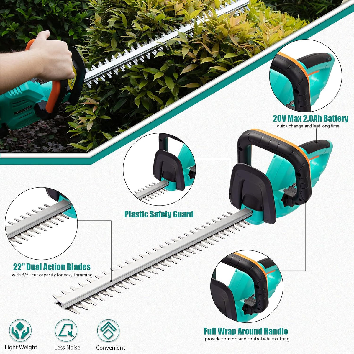 22'' Cordless Hedge Trimmer Kit, 2.0Ah Li Battery, Pack of 2 M824406