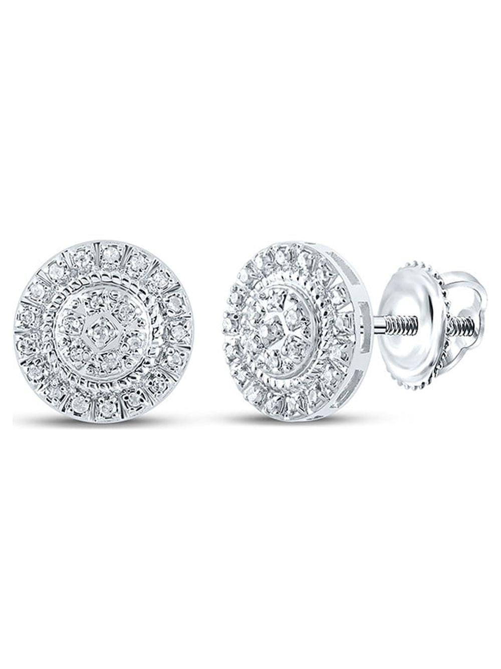 10kt White Gold Mens Round Diamond Cluster Earrings 1/8 Cttw T7313