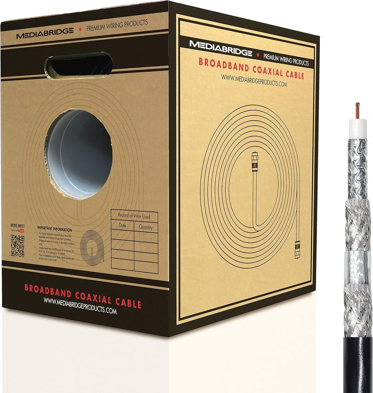 RG6 Quad-Shielded Coaxial Cable Black 250 feet J1017