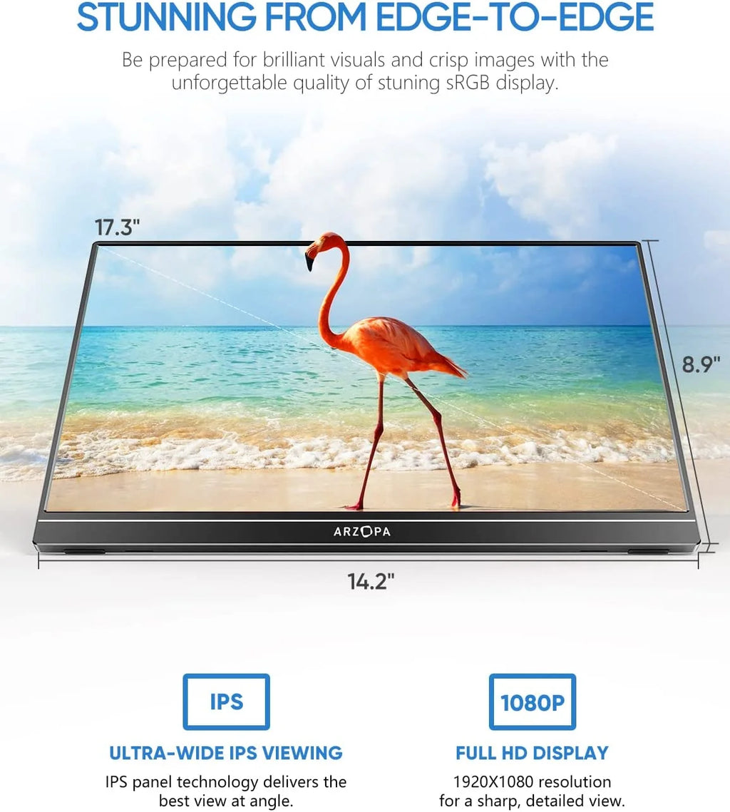 Portable Monitor 17.3 Inch 1080P FHD HDR IPS HDMI USB C External Screen Q517774