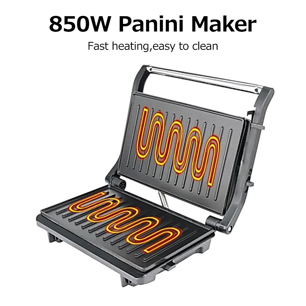 Stainless Steel 850W Nonstick Panini Maker Sandwich Machine N9339