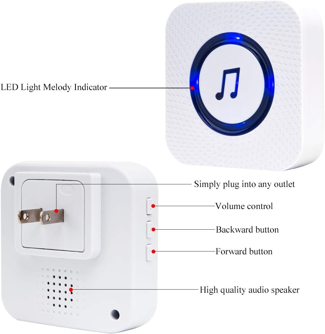 White Pack of 2 Wireless Door Chime with 55 Melodies, 5 Alarms, 1000 ft Range F114