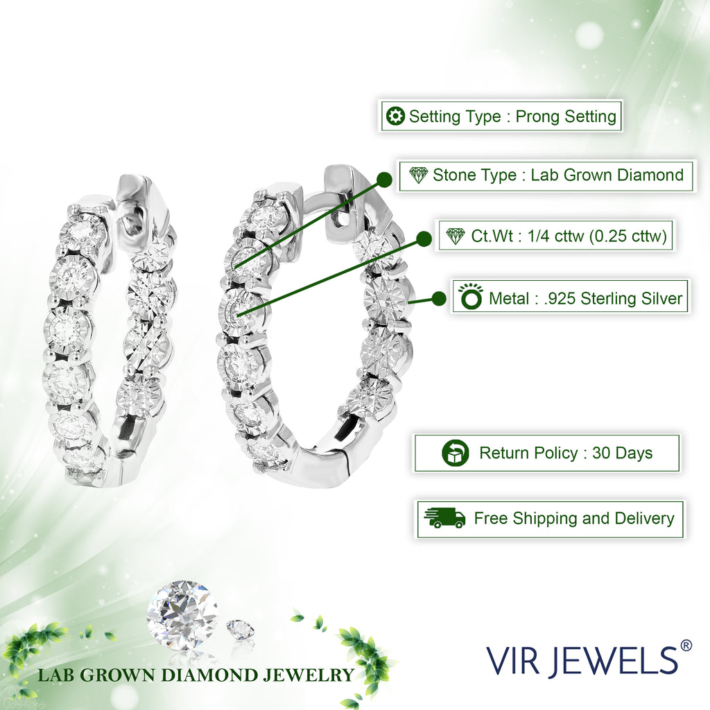 1/4 CTTW Lab Grown Diamond Hoop Earrings 925 Sterling Silver Y144918