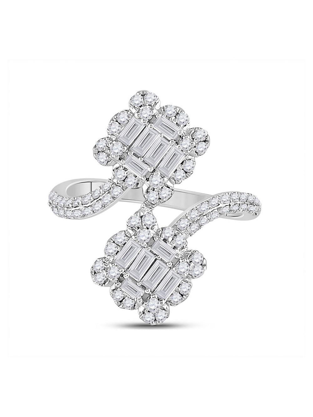 14kt White Gold Baguette Diamond Bypass Ring 1 Cttw V221
