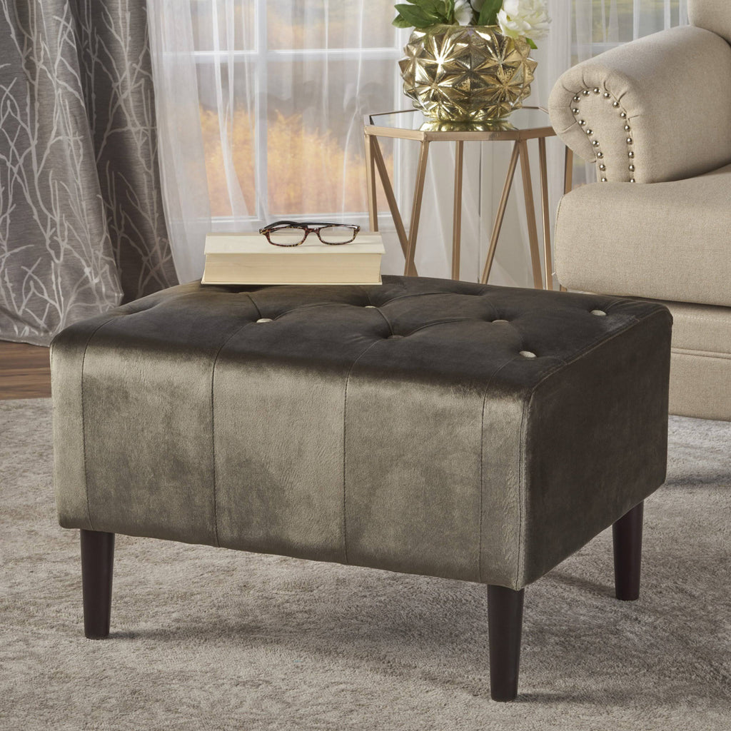Black Tufted Velvet Ottoman U997